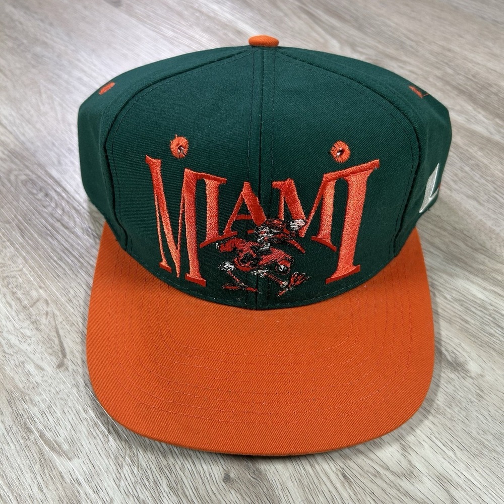 VTG Miami Hurricanes Snapback Hat College The Game Green Orange Cap